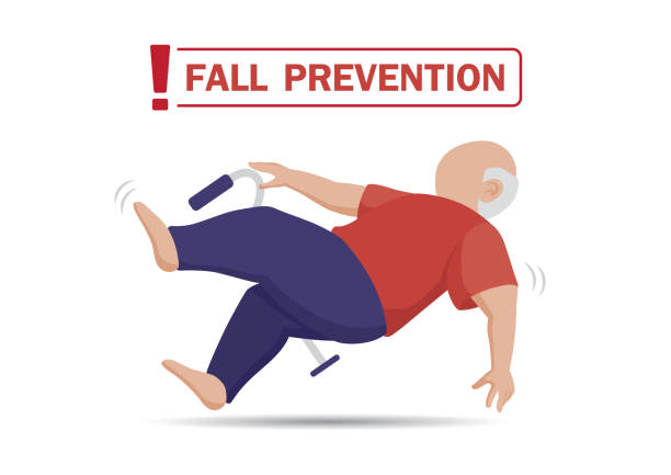 elderly person is falling elderly person is falling illustration vector. fall prevention illustration prevention stock illustrations