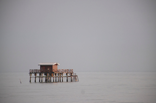 A floating hut in the sea