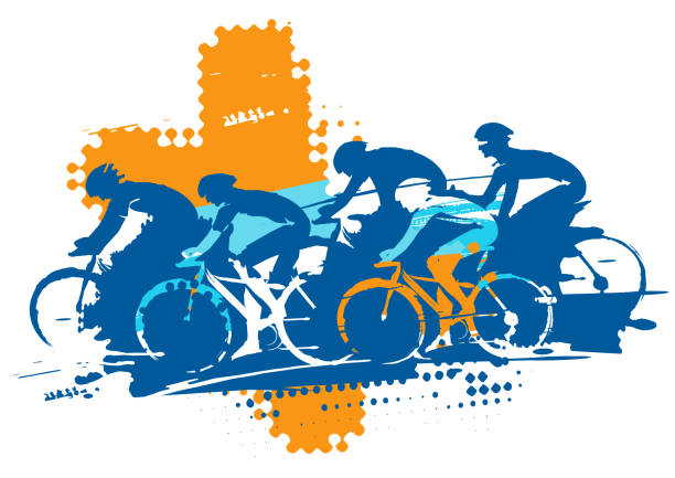 Cycling race, MTB cycling. Expressive stylized drawing of group of cyclists in full speed. Imitating drawing ink and brush. Vector available. cycle racing stock illustrations