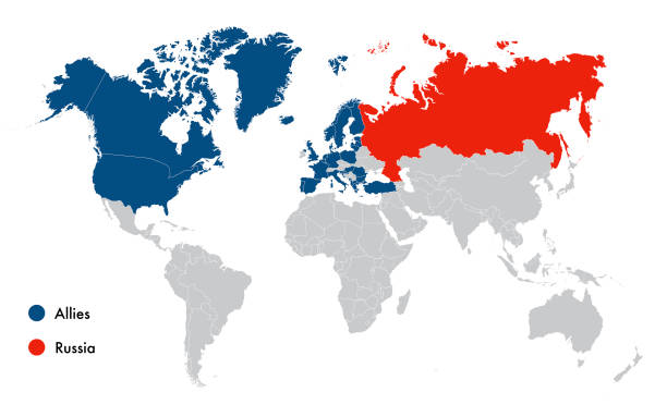 world map of allied countries and russia - 國家地圖 幅插畫檔、美工圖案、卡通及圖標