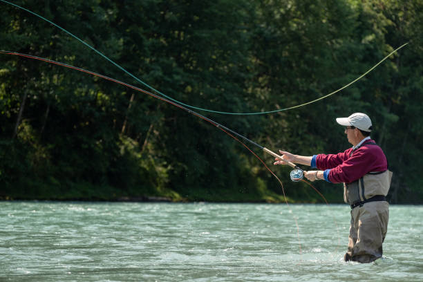 istock Asian Man in 60s Flyfishing in Fresh Water River 1406474237