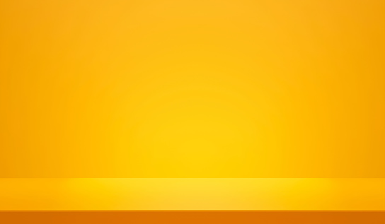 Minimal blank yellow 3d background with empty product display backdrop platform or modern studio wall scene fashion stage podium floor and colorful presentation simple art spotlight summer banner.