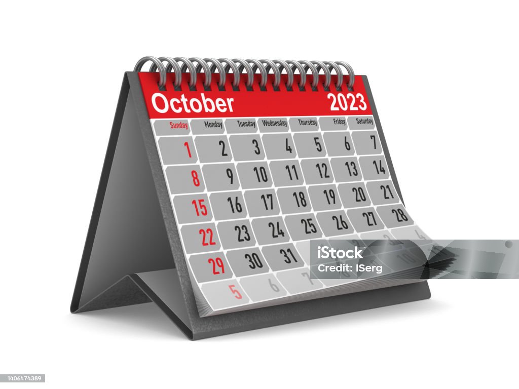 2023 year. Calendar for October. Isolated 3D illustration 2023 Stock Photo