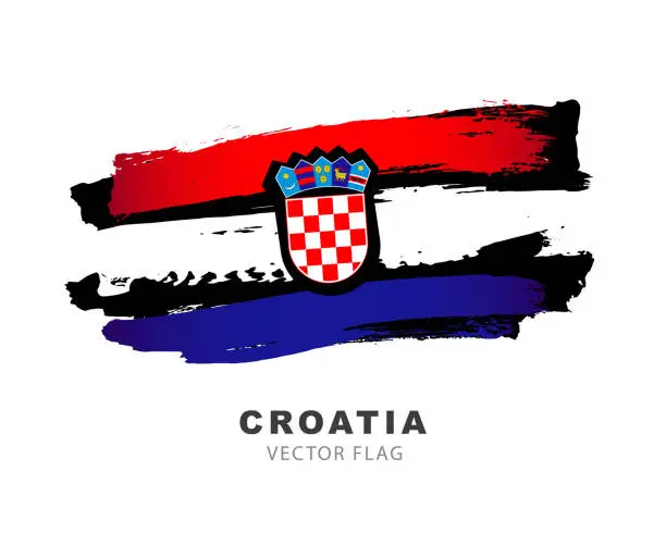 Vector illustration of Flag of Croatia. Colored brush strokes drawn by hand. Vector illustration isolated on white background.