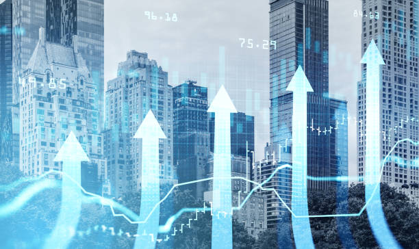 istock New York skyscrapers and arrows with forex graph diagrams 1406476348