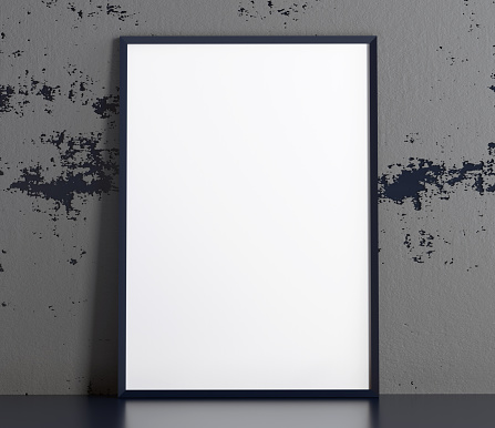 Blank Poster With Black Frame Mockup On Grey Stone Background