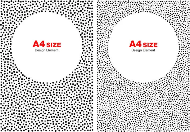 Vector illustration of Halftone circle dots frames set. Circle backgrounds. A4 size, a4 format. Vector illustration