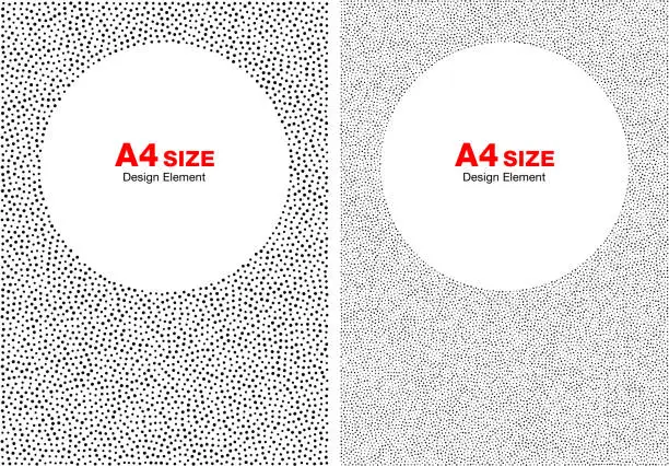 Vector illustration of Halftone circle dots frames set. Circle backgrounds. A4 size, a4 format. Vector illustration