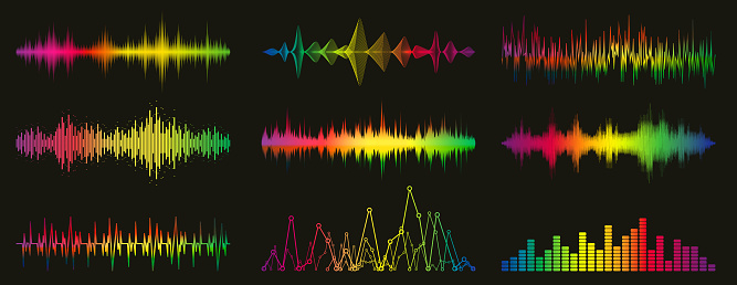 Soundwaves multicolor on black  background in vector format