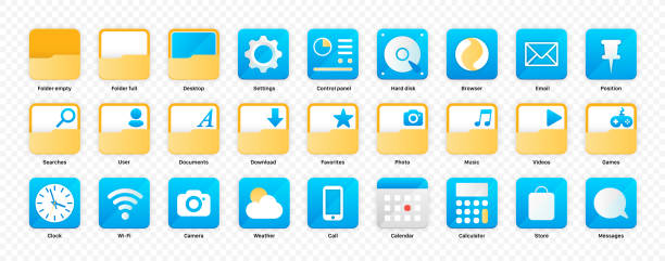 Desktop icon pack style application, Vector illustration Desktop icon pack style application isolated on trasparent background in vector fromat windows folder icon stock illustrations