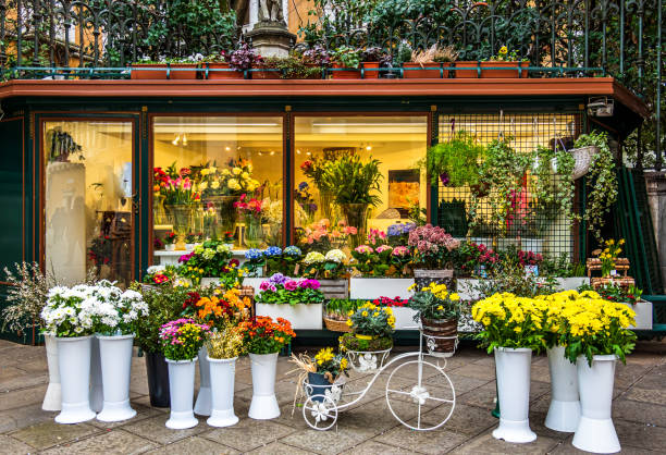 blumen bei einem floristen - österreich - flower market flower shop market flower stock-fotos und bilder