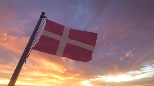 istock Denmark Flag on Flagpole by Evening Sunset Sky 1406483096