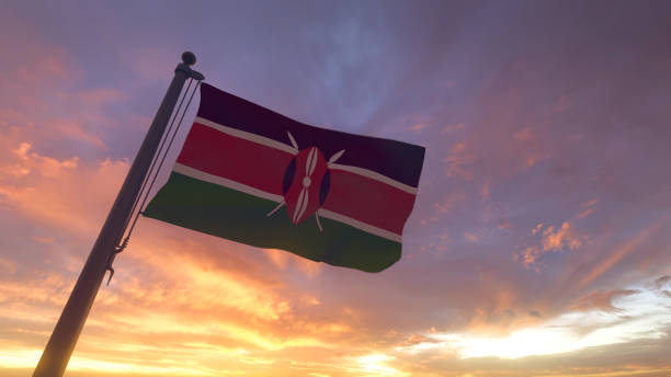 istock Kenya Flag on Flagpole by Evening Sunset Sky 1406483118