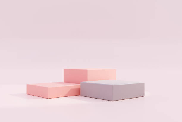istock Pastel pink minimal podium empty platform pedestal product display scene for product placement 3d background 1406486873