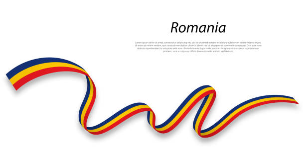 stockillustraties, clipart, cartoons en iconen met waving ribbon or banner with flag of romania. - roemenië
