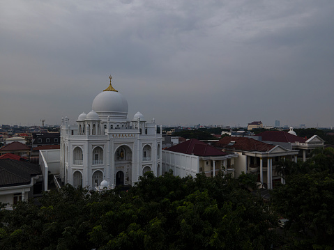 jakarta, Indonesia- April 11, 2022:Ramlie Musofa Mosque taken from above