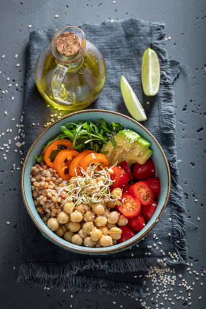 istock Diet salad with chickpeas, vegetables and buckwheat groats. 1406489247