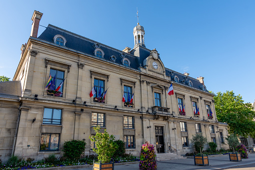 Beauvais, France - August 24 2020: The Beauvais Town Hall is located in the city center. It houses the administrative and political services of the city.