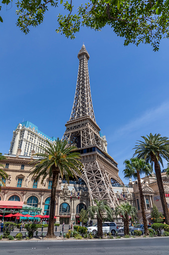 Las Vegas, USA - May 23, 2022: the eiffel tower in Las Vegas at the strip, USA