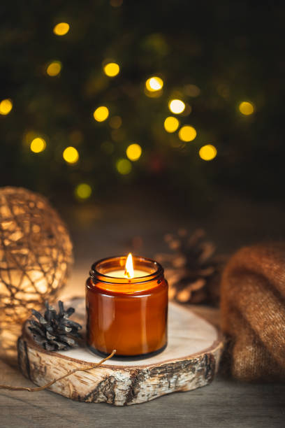 istock Winter holidays hygge greeting card with candle 1406500383