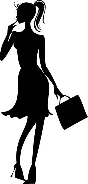 Vector illustration of Silhouette woman enjoying shopping