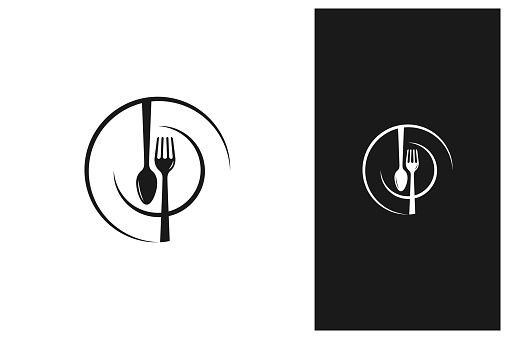 spoon fork and plate vector icon symbol illustration restaurant logo design