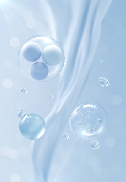 istock Cosmetic Essence oil Liquid Bubble with molecule on Dna background, 3d rendering. 1406505004