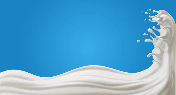 istock Milk splashes isolated on blue background, with clipping path , 3D Rendering. 1406505065