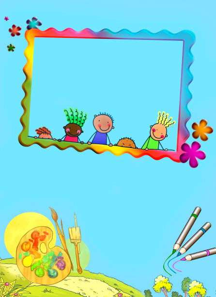 Happy children frame for children's postcard, light, flowers, joy