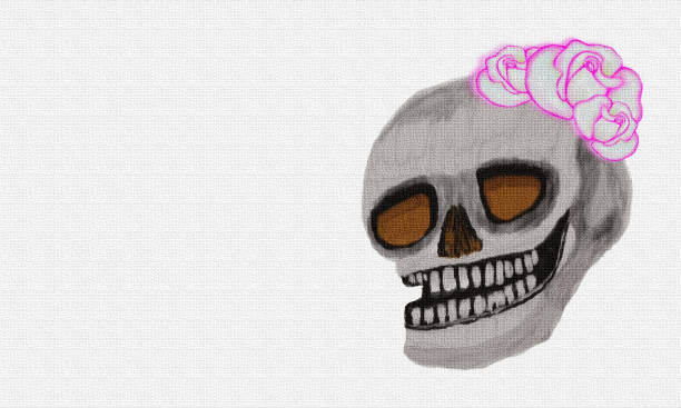 smile skull with pink rose flower on heaed smile skull with pink rose flower on heaed pimp stock illustrations
