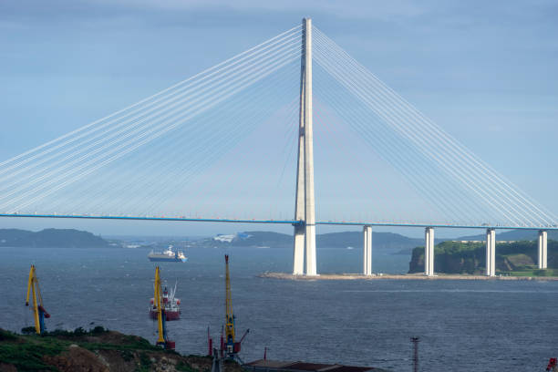 istock Seascape overlooking the coastline and the Russian Bridge. 1406511690