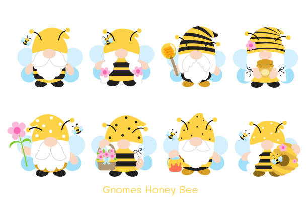 그놈 꿀벌 플랫 클립 아트 - honey hexagon honeycomb spring stock illustrations