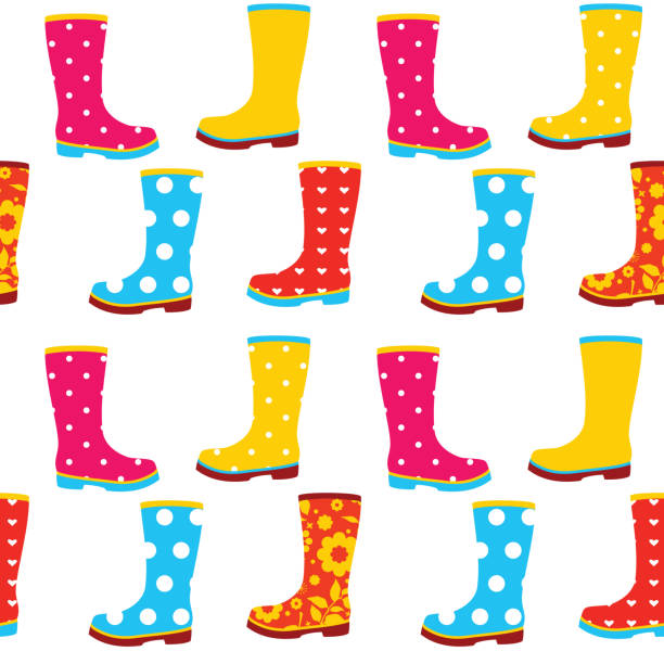 nahtloses muster aus bunten gummistiefeln - galoshes stock-grafiken, -clipart, -cartoons und -symbole