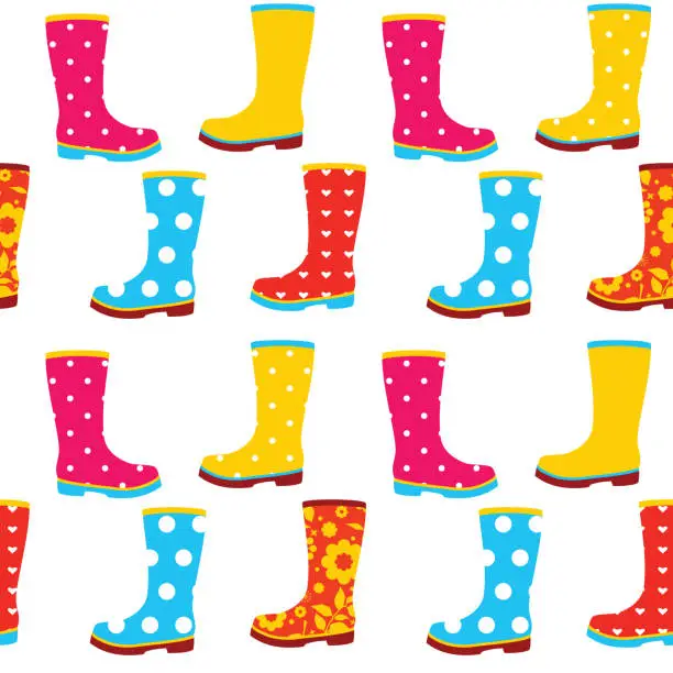 Vector illustration of Seamless pattern of colorful gumboots