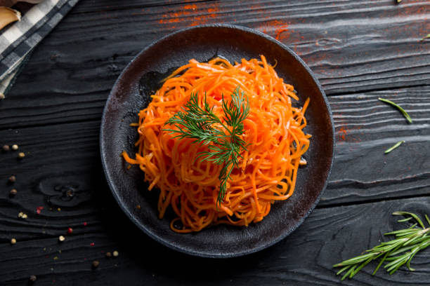 istock Korean carrot on black plate top view 1406514191