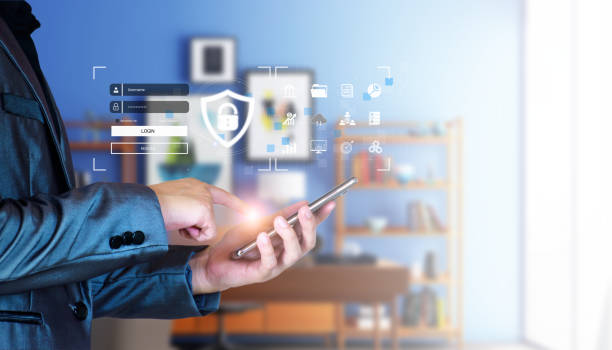 Cyber security concept. Businessman login access business sensitive information, data security, secure company internet network, hack protection, fingerprint scanner, cyber space, business security concepto de ciberseguridad. acceso de inicio de sesión de empresario a información confidencial del negocio, seguridad de datos, red de internet segura de la empresa, protección contra hackeos, escáner de huellas dactilares, ciberespacio, seguridad emp