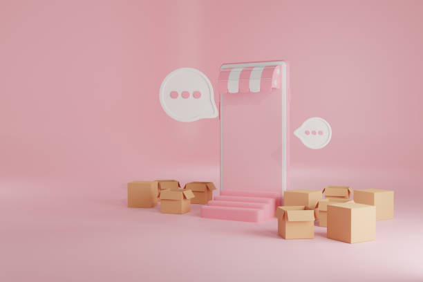 istock Delivery and E-commerce shopping online concept, parcel box, cardboard box service order tracking on smartphone, retail store on website,digital marketing,isolated pink background,3d rendering 1406520695