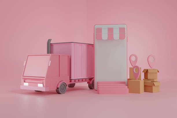 istock Delivery E-commerce shopping online concept,parcel box,cardboard box service order tracking on smartphone,transportation by truck,retail store on website,digital marketing,3d rendering 1406520698