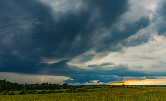 Thunderstorm with lightning strike, storm concept