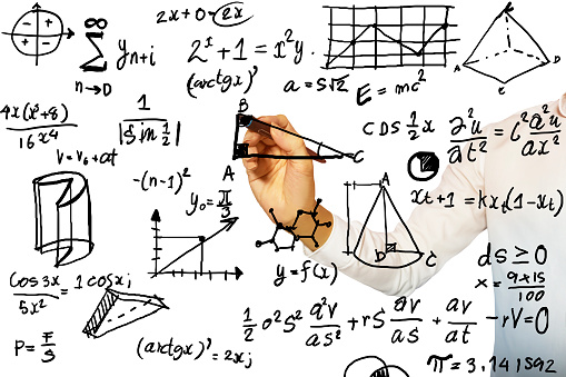 white shirt man writing mathematical principles,Writing academic equations and scientific knowledge