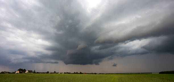 istock Storm clouds over field, tornadic supercell, extreme weather, dangerous storm 1406523797