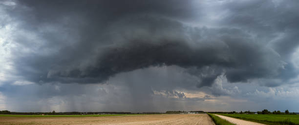 istock Storm clouds over field, tornadic supercell, extreme weather, dangerous storm 1406523835