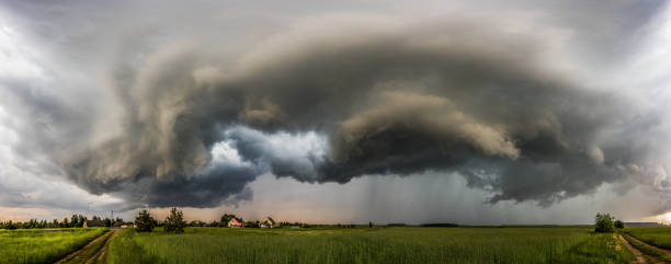 istock Storm clouds over field, tornadic supercell, extreme weather, dangerous storm 1406523845