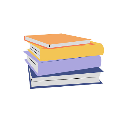 Hand drawn stack or pile of four books in flat style, for education or reading. Isolated vector illustration