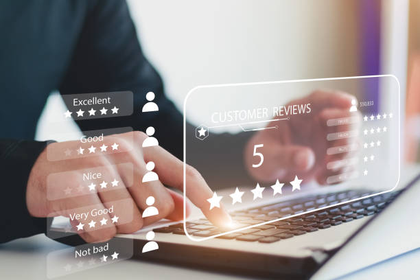 istock User give rating to service experience on online application, Customer review satisfaction feedback survey concept. 1406524794