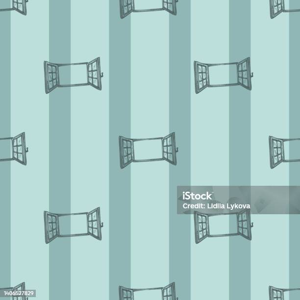 Window Pattern Drawing Windows Engraved Seamless Pattern Retro Frame Glass Window Hand Drawn ...