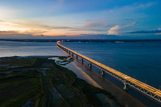 Aerial Night view of Padma Bridge