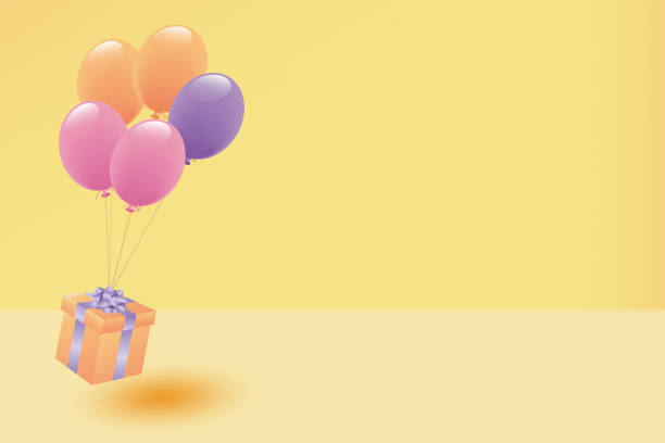istock Illustration of neutral colored balloons and gift box 1406530666