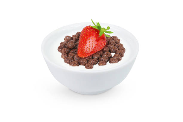 istock Chocolate flakes, milk and strawberries on an isolated white background 1406530781