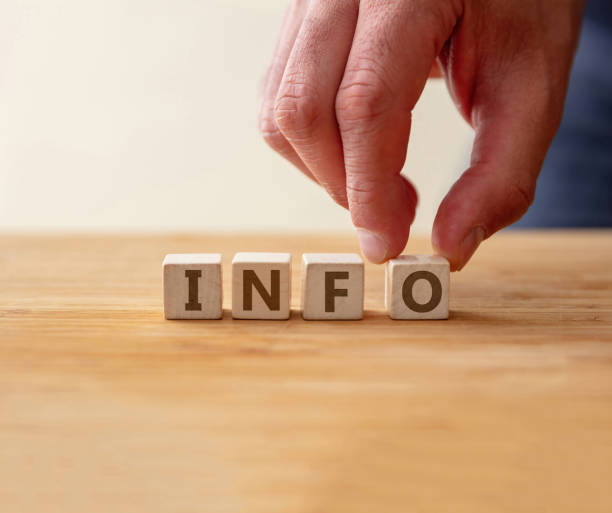 istock Info concept. Word info on wooden cube with finger to touches letter o. Information, advised message 1406531944